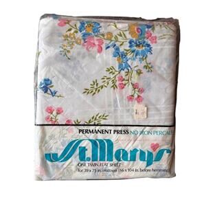 VINTAGE St Marys FLORAL Harvest TWIN SHEET FLAT NO IRON Permanent Press Percale